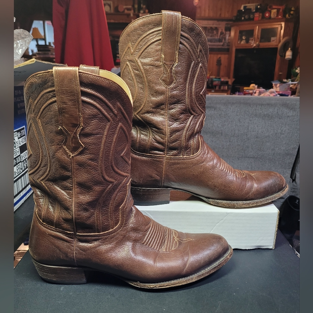 Cuero Brown Leather Cowboy Boots Mens 12 D Western Handcrafted Mexico Eastwood
